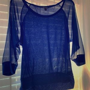 Blue express sheer sleeve/cotton 3/4 sleeve top
